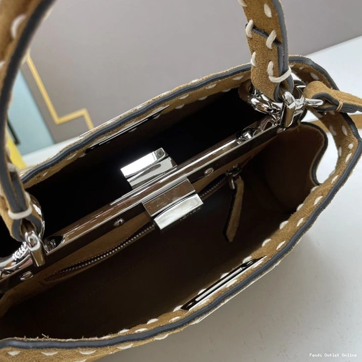 Affordable In Fendi Mini Brown Iconic Suede Bag Peekaboo Stitching 0824